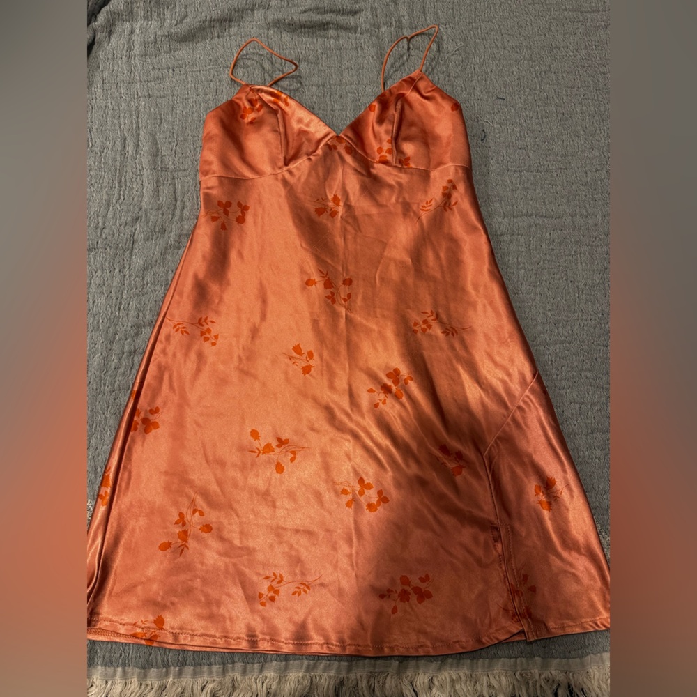 Princess Polly Orange Satin Floral Mini Dress | Size 2/4